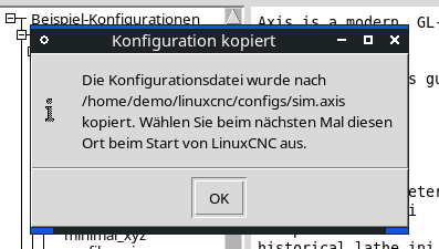 Klickfenster für den Nachlader der Beispielkonfiguration